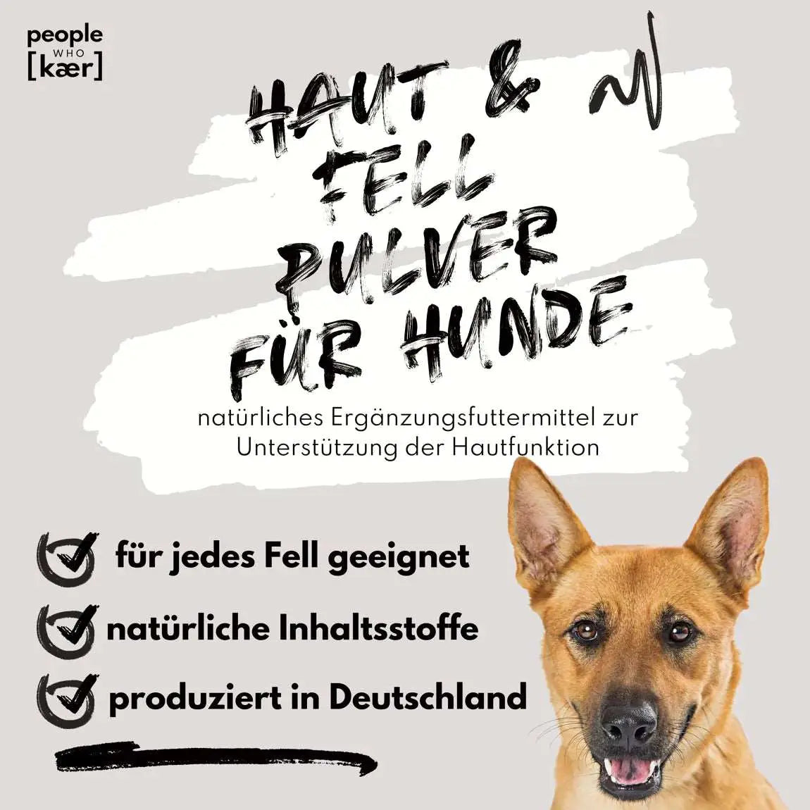 Haut & Fell Pulver für Hunde - mit Biotin, Kurkuma, Hyaluron & Bierhefe - people who kaer - Puplando